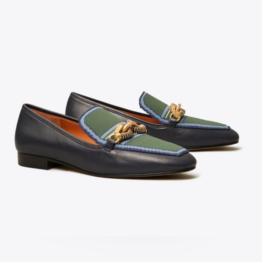 Tory Burch Jessa Knit Loafer Flat Navy/Green Size 10.5